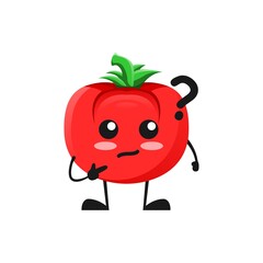 vector illustration of cute tomato mascot or character have question or confused. cute tomato Concept White Isolated. Flat Cartoon Style Suitable for Landing Page, Banner, Flyer, Sticker.