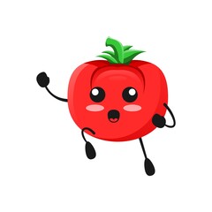 vector illustration of cute tomato mascot or character with spirit expression. cute tomato Concept White Isolated. Flat Cartoon Style Suitable for Landing Page, Banner, Flyer, Sticker.