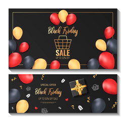 Set of promo sale flyers for Black friday. Shopping, Store, Gifts, Supermarket, Order online, Sale concept. Vector illustration for poster, banner, flyer, advertising, promo, commercial.