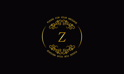 Graceful gold monogram design template on black background. Elegant logo with Z sign for royalty, business card, boutique, hotel, heraldic, jewelry.