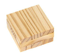 Stack wooden blocks  isolated on a white background. Wooden Blocks disrupted and building on white background