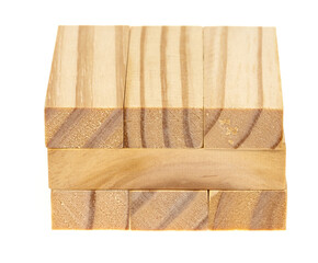 Stack wooden blocks  isolated on a white background. Wooden Blocks disrupted and building on white background