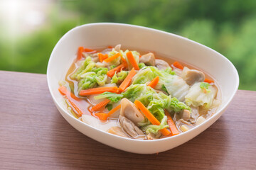 healthy food stir fried Chinese Cabbage with carrot and  mushroom