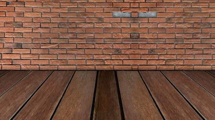 The empty room had brick walls and long wooden floors.