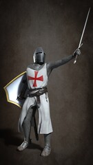 Naklejka premium Medieval knight Templar. 3d illustration