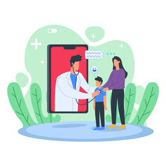 Online doctor visiting patient vector illustration concept