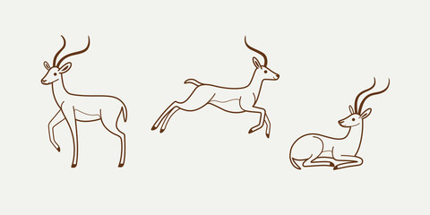 Antelope icon set. Different type of animal. Vector illustration for emblem, badge, insignia.