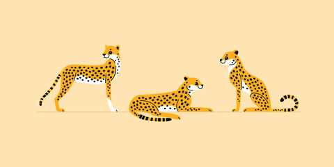 Сheetah icon set. Different type of wild cat. Vector illustration for prints, clothing, packaging, stickers. © Lili Kudrili