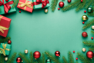 Fototapeta na wymiar Christmas frame on turquoise background