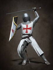 Medieval knight Templar. 3d illustration