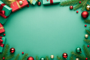 Turquoise christmas background with oval frame