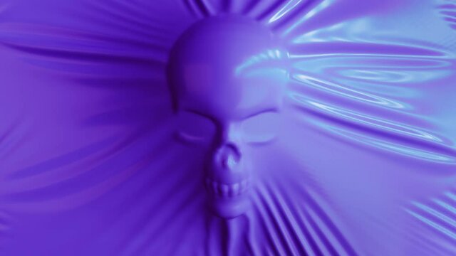 The silhouette of a human skull stretches purple latex. Horror concept. 3d render