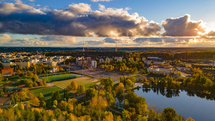 Lahti, Finland. Autumn colors from air. 2020
