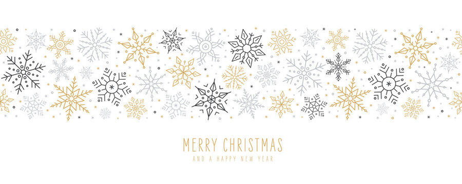 Merry Christmas greeting card with snowflakes banner white background
