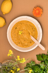 Pumpkin soup bamboo dishes bamboo bowl