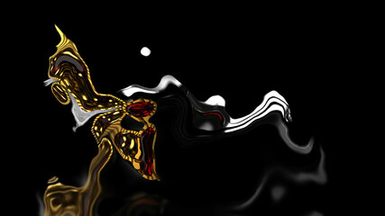 Mysterious, beautiful, luxury flowing gold. Metal Metamorphosis. Melted Gold Style. 3d rendering