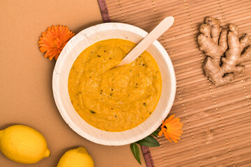 Pumpkin soup bamboo dishes bamboo bowl