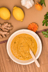 Pumpkin soup bamboo dishes bamboo bowl