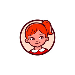 Obraz premium Little nice girl with tail. Cartoon illustration of baby's head for logo, emblem, insignia and avatar.