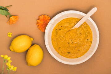 Pumpkin soup bamboo dishes bamboo bowl