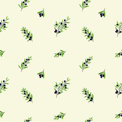 Branch of olive. Trendy pattern with twig. Flat vector illustration.