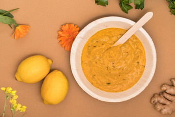 Pumpkin soup bamboo dishes bamboo bowl