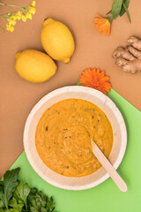 Pumpkin soup bamboo dishes bamboo bowl