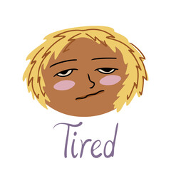 Isolated summer vector illustration of a young tired boy face with light hair