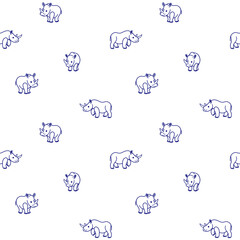 Obraz premium Cartoon happy rhinoceros - seamless trendy pattern with animal in various poses.