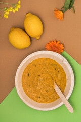 Pumpkin soup bamboo dishes bamboo bowl