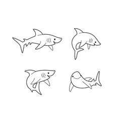 Cartoon shark sketch line icon. Сute animals set of icons.