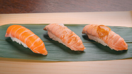 fine japanese nigiri sushi salmon aburi