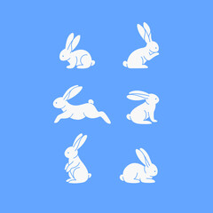 Cartoon silhouette of hare. Сute animals set of icons.