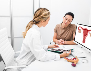 Gynecologist consultation for young woman patient. Women's health treatment and diagnosis of...