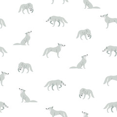Simple seamless trendy animal pattern with wolf  in different poses. Cartoon vector print.