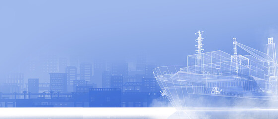 Logistics and transportation of Cargo ship industry and Import export Concept and Blue City Background - illustration