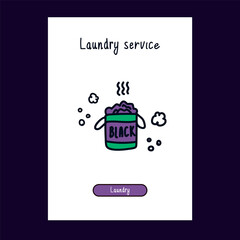 A drawn icon for a Laundry service in color for the web. Cartoon hand-drawn icons in the style of Doodle for Laundry service. The template for the web: washing machine, clothes, cleaning products