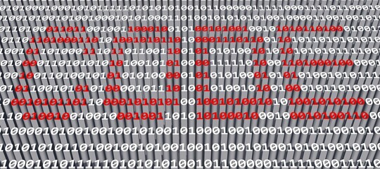 Fototapeta na wymiar CODE - lettering in red shown as part of a abstract graphic binary code background built of white digits - 3D illustration