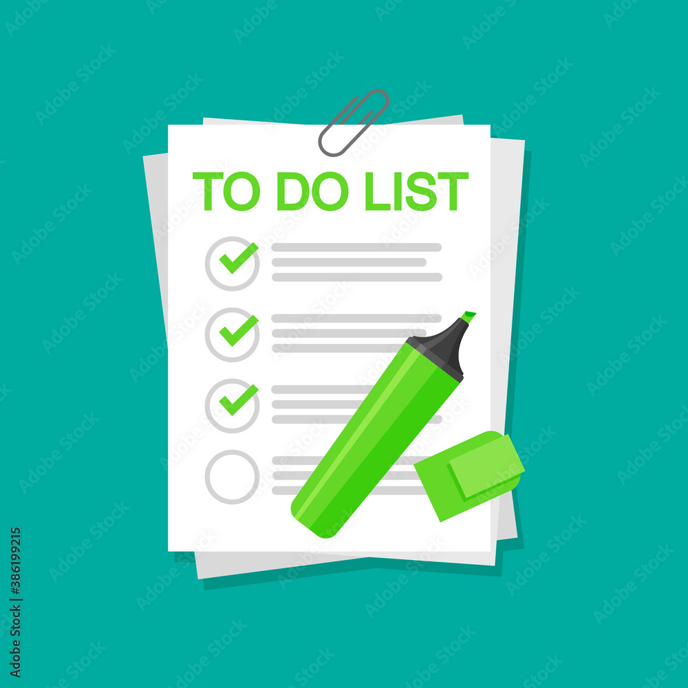 Poster felt-tip pen puts check mark on the pages. to do list concept. vector illustration.