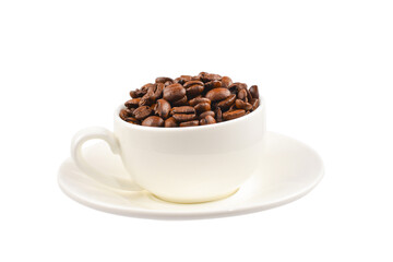 Cup of coffee and coffee beans.
