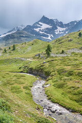 Bernina, Switzerland - July 22, 2020:Panorama from Bernina express train