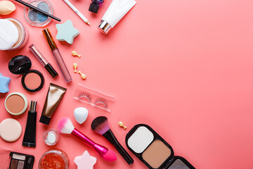 Multiple Beauty Tools On Pink Background