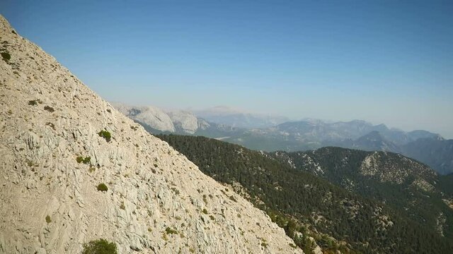 The panoramic view from Olympos Mountain or Tahtali near Kemer, Antalya Province in Turkey