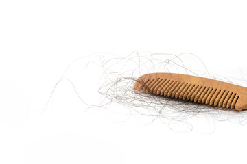 Hair loss, hair loss every day, serious problems and hair loss on a white background.
