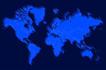 Political world map with shadow isolated on blue background