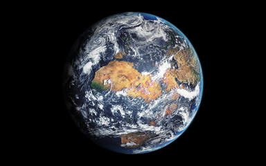 Earth planet Isolated in black (Elements of this image furnished by NASA). 3D rendering