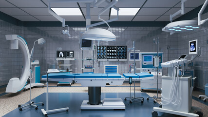 Contemporary operating room with equipment. 3d illustration