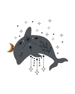 recommend clip art: poster with magical dolphin - vector illustration, eps
                    