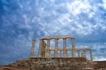 Poseidon Temple at Cape Sounion in Greece near Athens, Ancient architecture in Peloponnese 