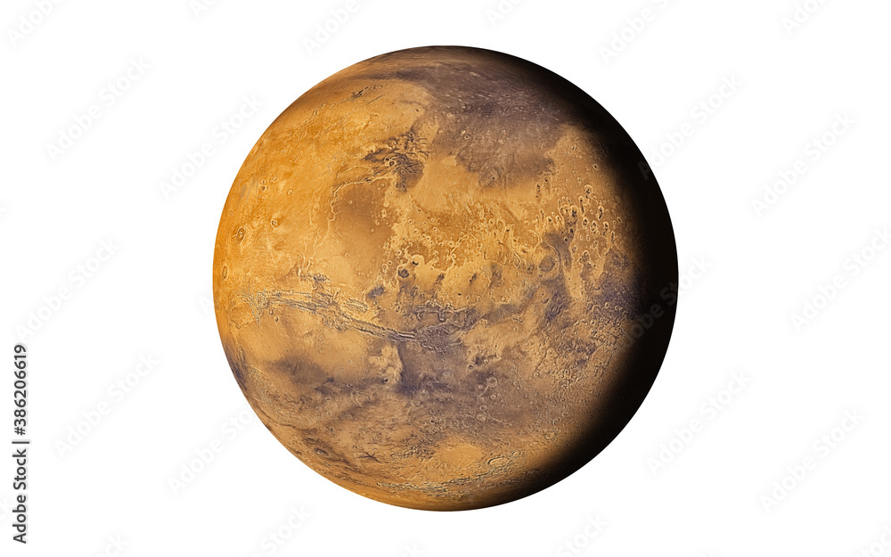 Wall mural planet mars isolated in white (elements of this image furnished by nasa). 3d rendering